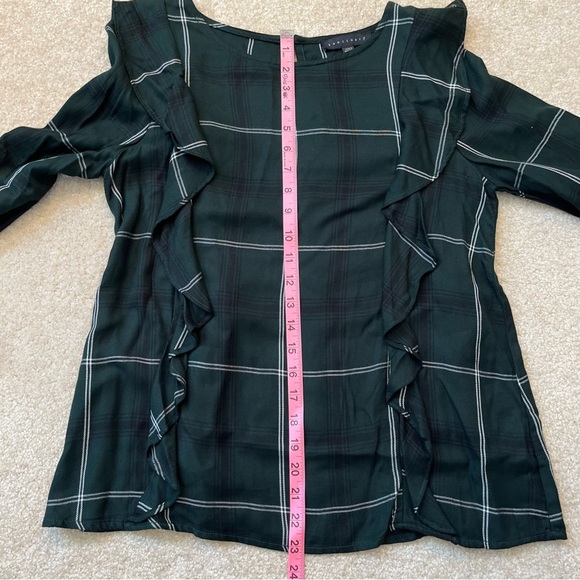 Sanctuary Shirt Womens Extra Small Green Blue Plaid Ruffle Long Sleeve Blouse - Picture 7 of 8
